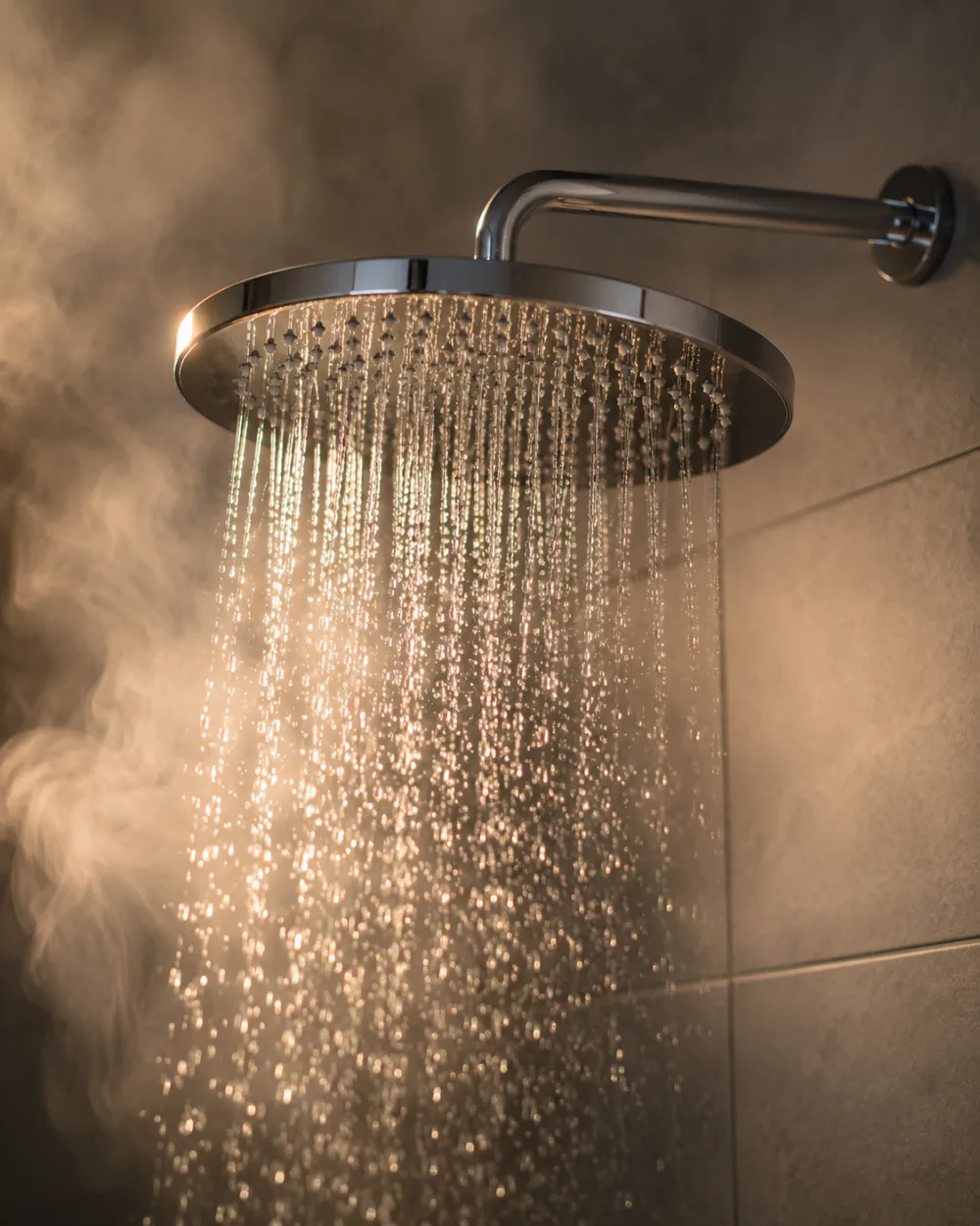 Steaming hot water from a shower head